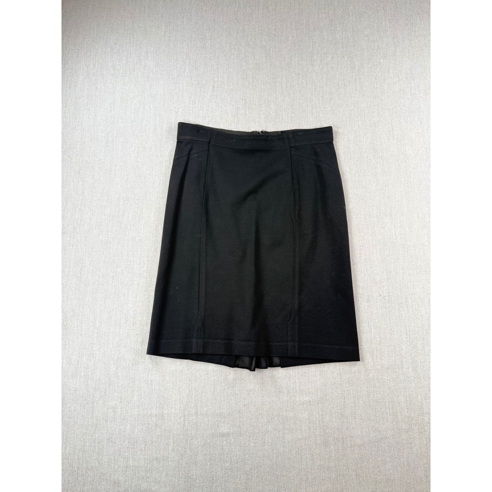 Ann Taylor Black Ponte Knit Pencil Skirt Size 6 Chiffon Kick Vent Career Wear
